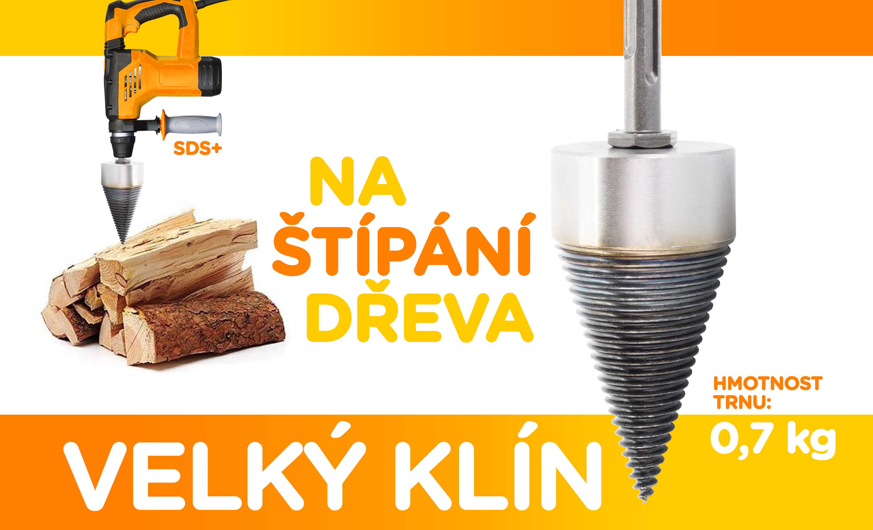 Velký štípací trn 150x50 - velký kužel na dřevo s uchycením SDS+