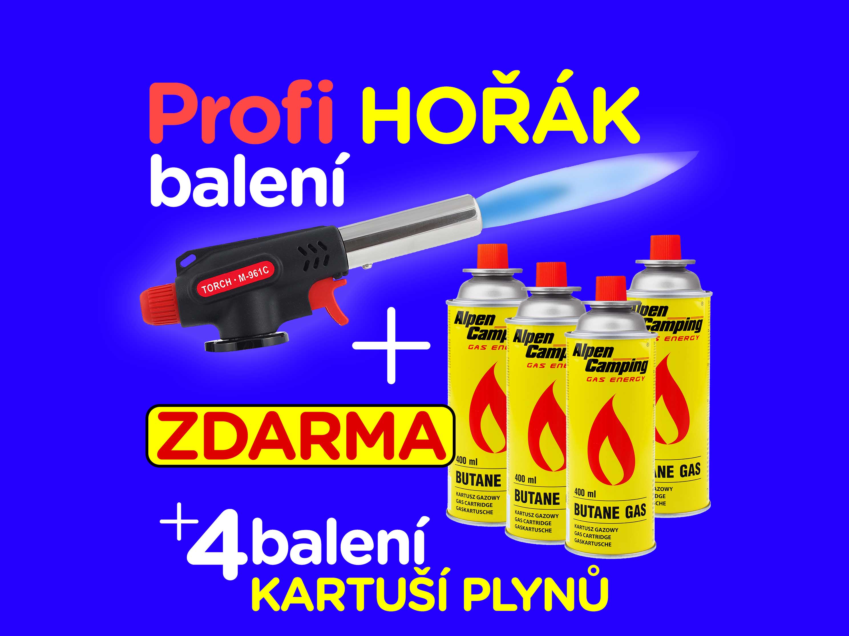 Profesionální plynový hořáků. Plus ZDARMA ‼️ 4 BALENÍ kartuší plynu