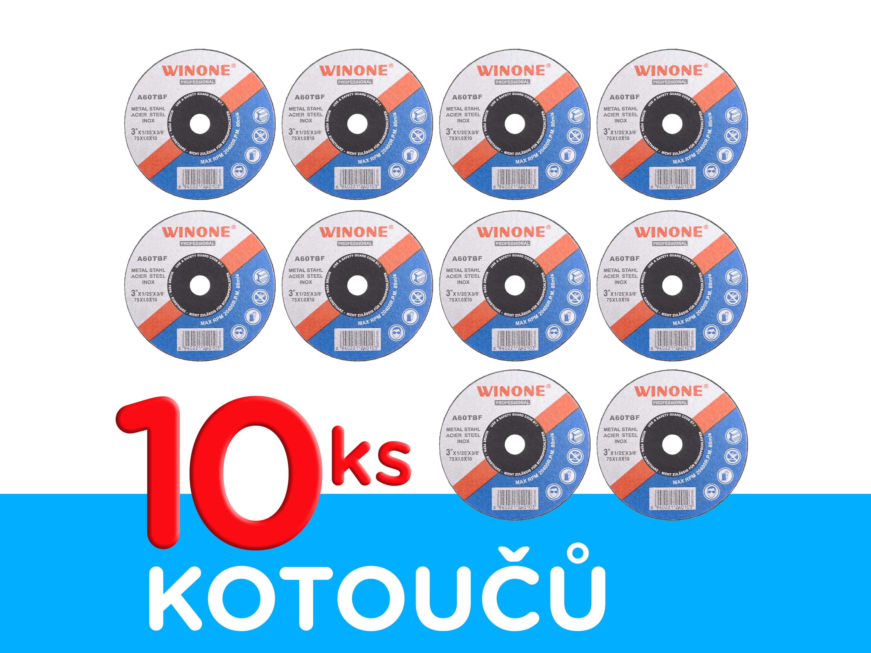 Náhradní Sada 10 kusů kotoučů 76/10mm pro Mini úhlovou brusku 