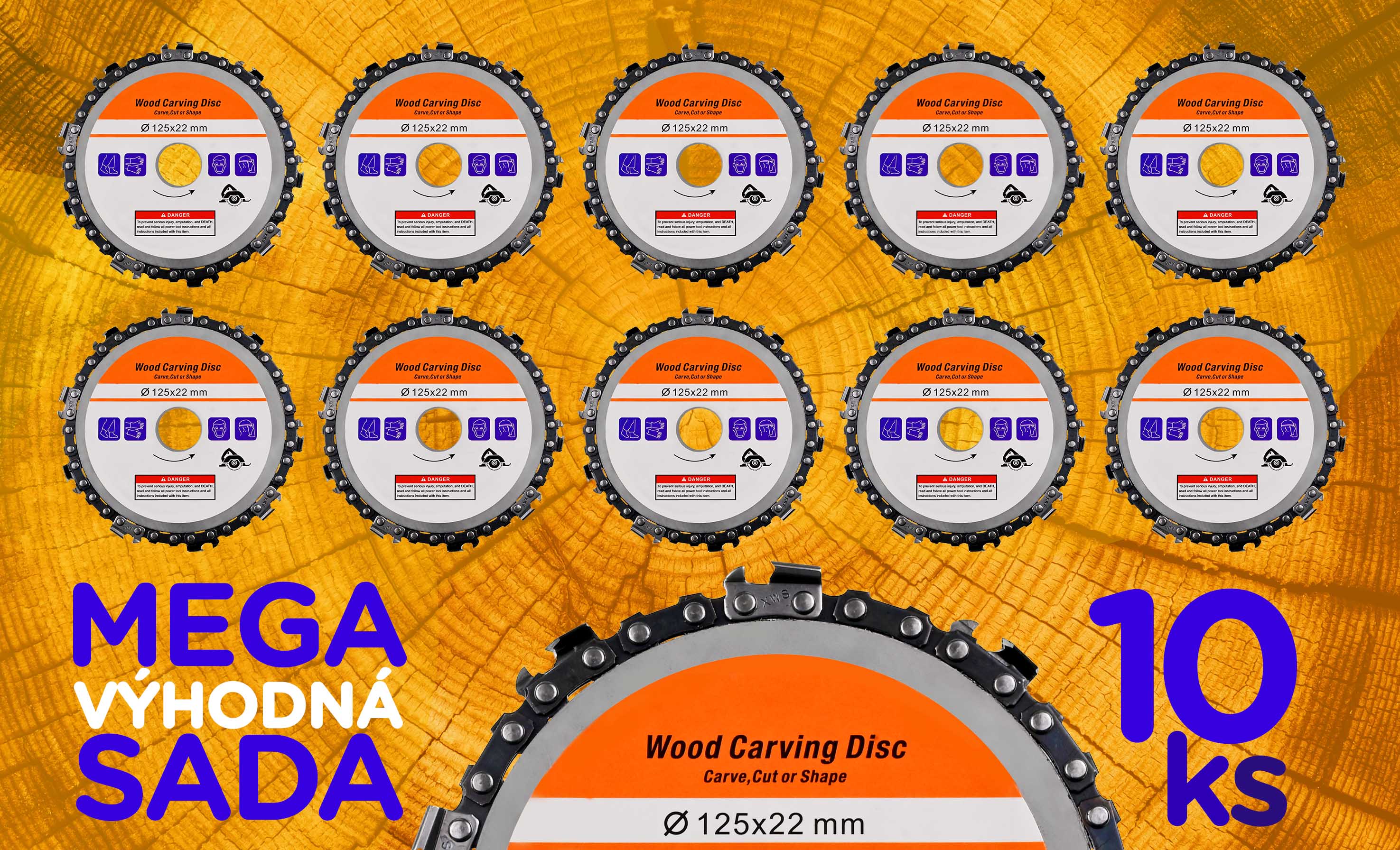 Výhodné MEGA balení 10 ks Kotoučů s řetězem 125x22 mm