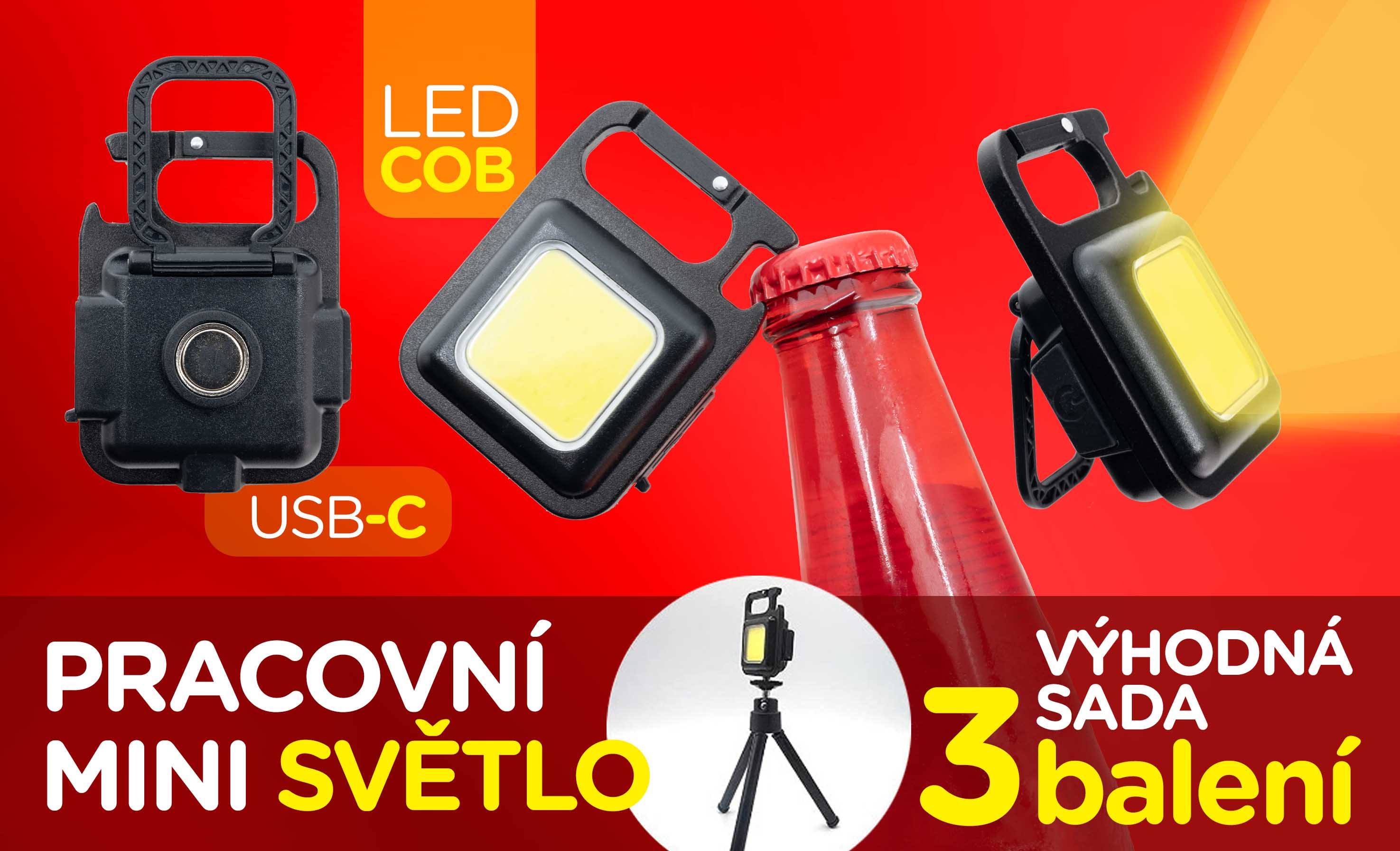 Výhodná sada 3 balení - Mini LED COB pracovní světlo