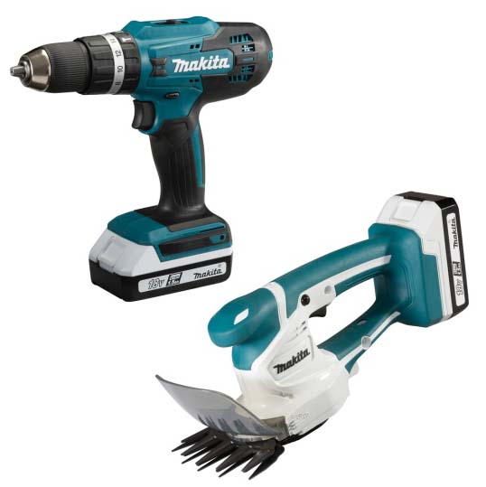 Makita Aku sada DK18B56Y příklepová vrtačka HP488D a nůžky na trávu UM110D Li-Ion 18V G 2x1,5Ah