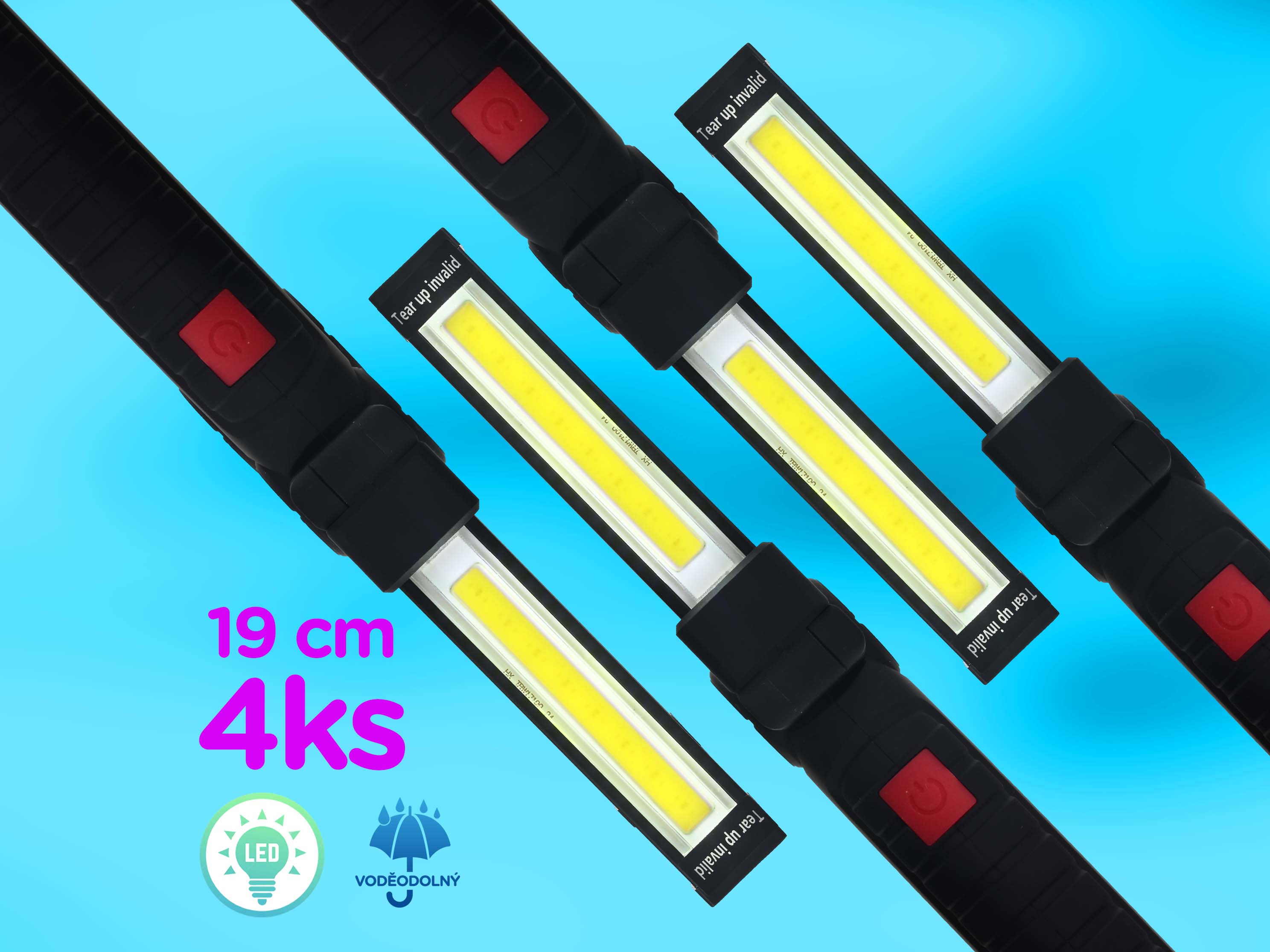 Výhodná sada 4ks LED Strip Light COB pracovních magnetických svítilen 4x 24,5 cm