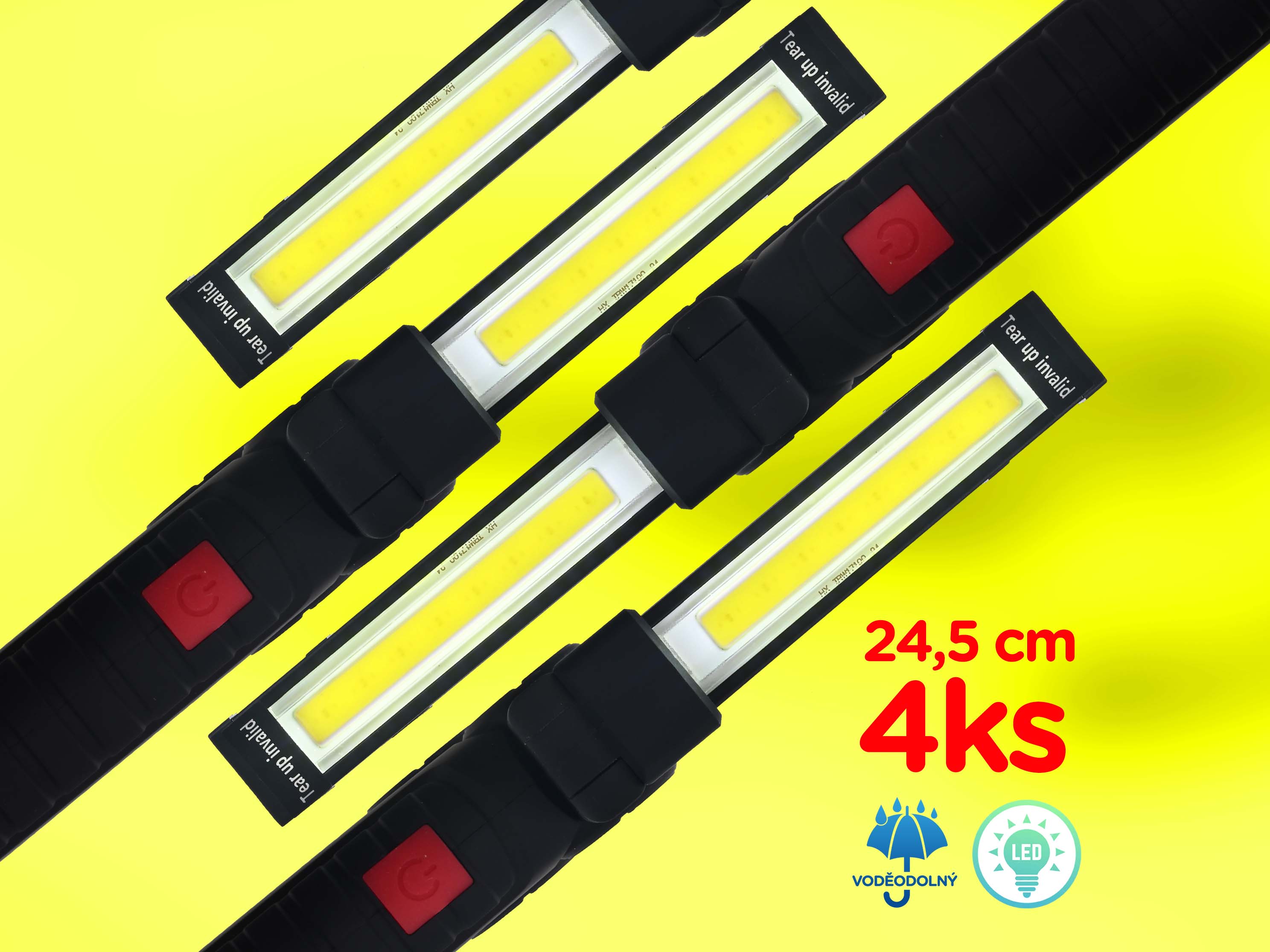 Výhodná sada 4ks LED Strip Light COB pracovních magnetických svítilen 4x 24,5 cm