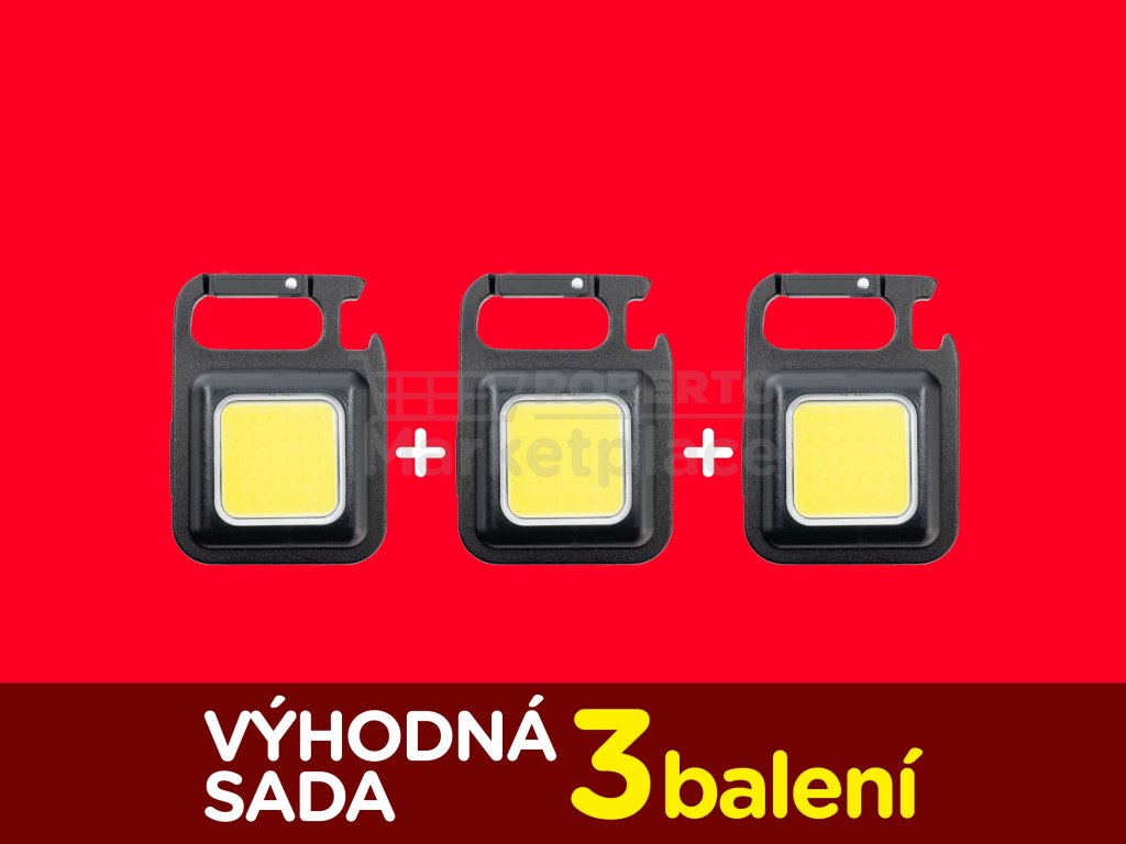 Výhodná sada 3 balení - Mini LED COB pracovní světlo - na klíče - svítilna  - odevírák - Roberto Marketplace - elektronika a LED