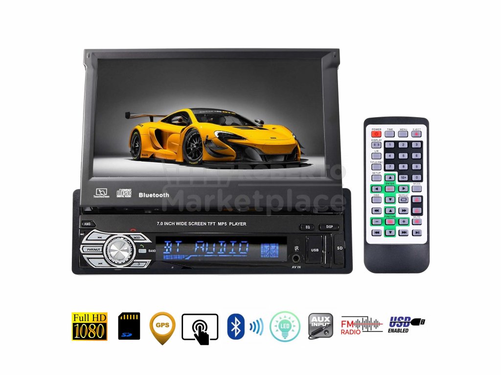 multimedialni auto radio 1din s automatickou obrazovkou bluetooth gps sdcard usb f4