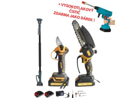 AKU zahradní sada 3v1 s teleskopickou tyčí + DÁREK: vysokotlakový čistič zdarma Délka teleskopické tyče je 2,6 metrů + dárek vysokotlakový čistič zdarma (bez baterie) a náhradní řetěz zdarma