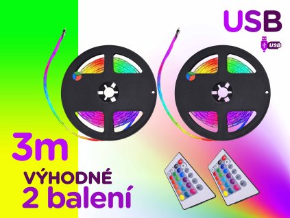 barevne 3m USB LED vyhodne 2 baleni podsviceni pasove rgb dalkove ovladani FOYU f1b