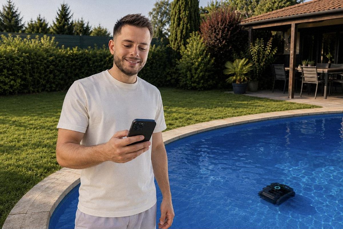 Aiper Scuba V3 čistí bazén, ovládání přes aplikaci v mobilu