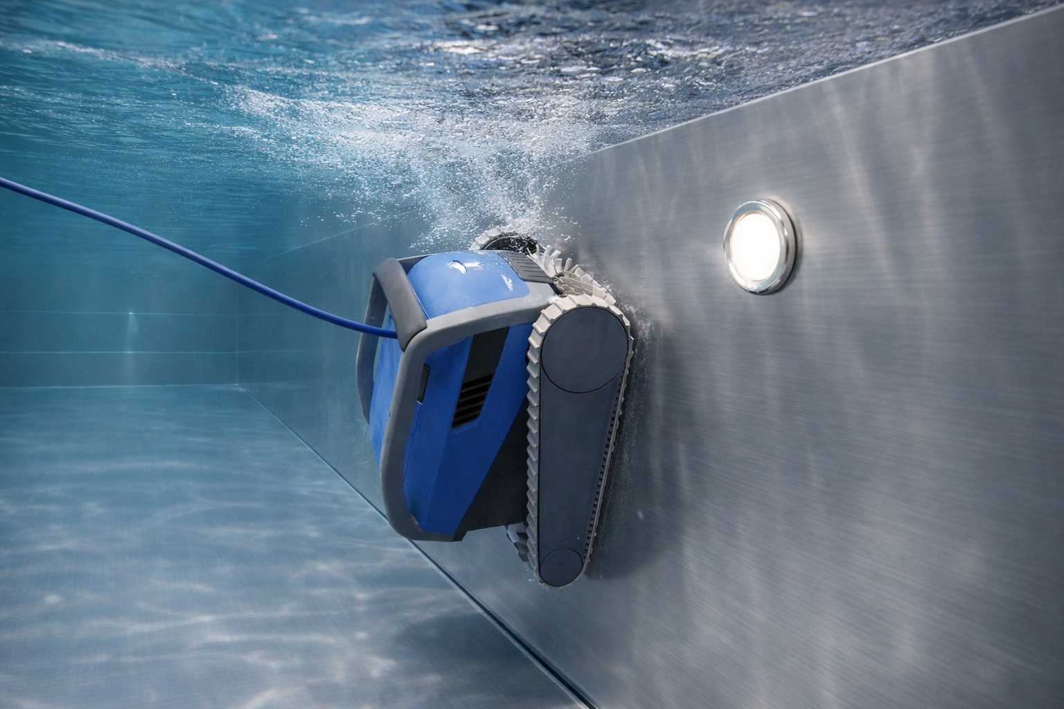 Robotický bazénový vysavač Dolphin Supreme M600 při čištění stěny