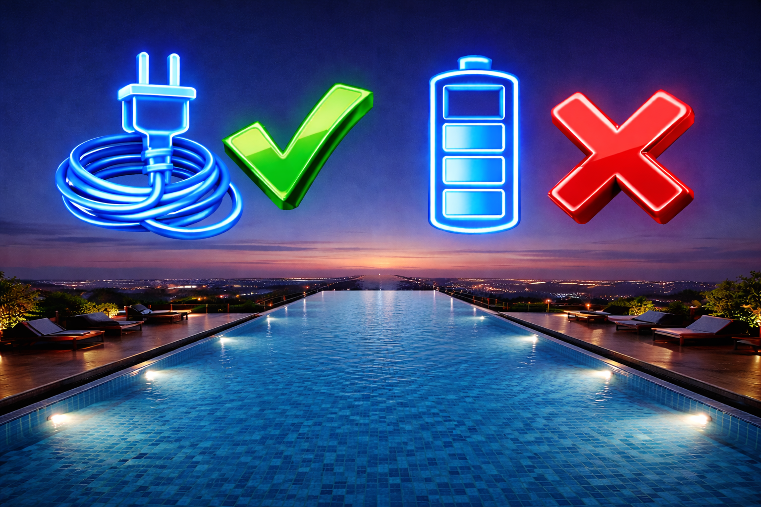 Symbol kabelu a baterie nad bazénem