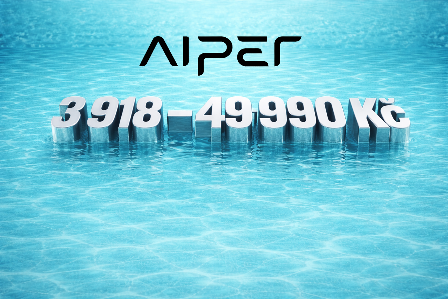 Logo Aiper a čísla ve vodě