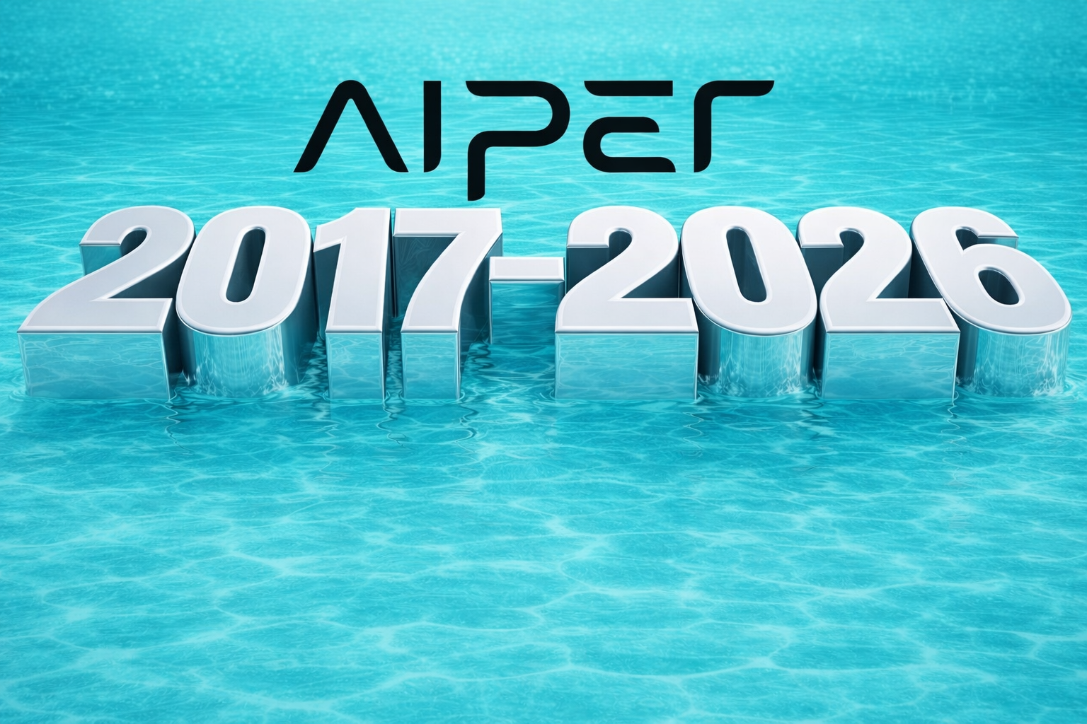 Logo Aiper a čísla 2017 - 2026 ve vodě