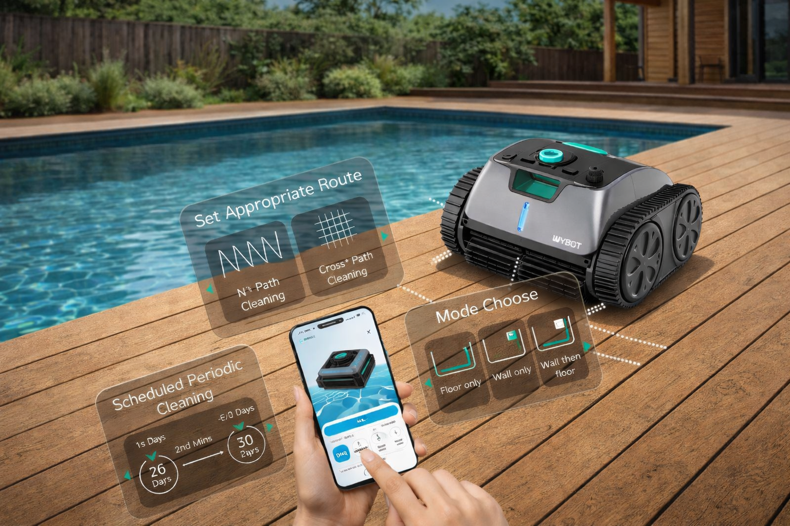 Robotický bazénový Wybot C1 PRO ukázky aplikace