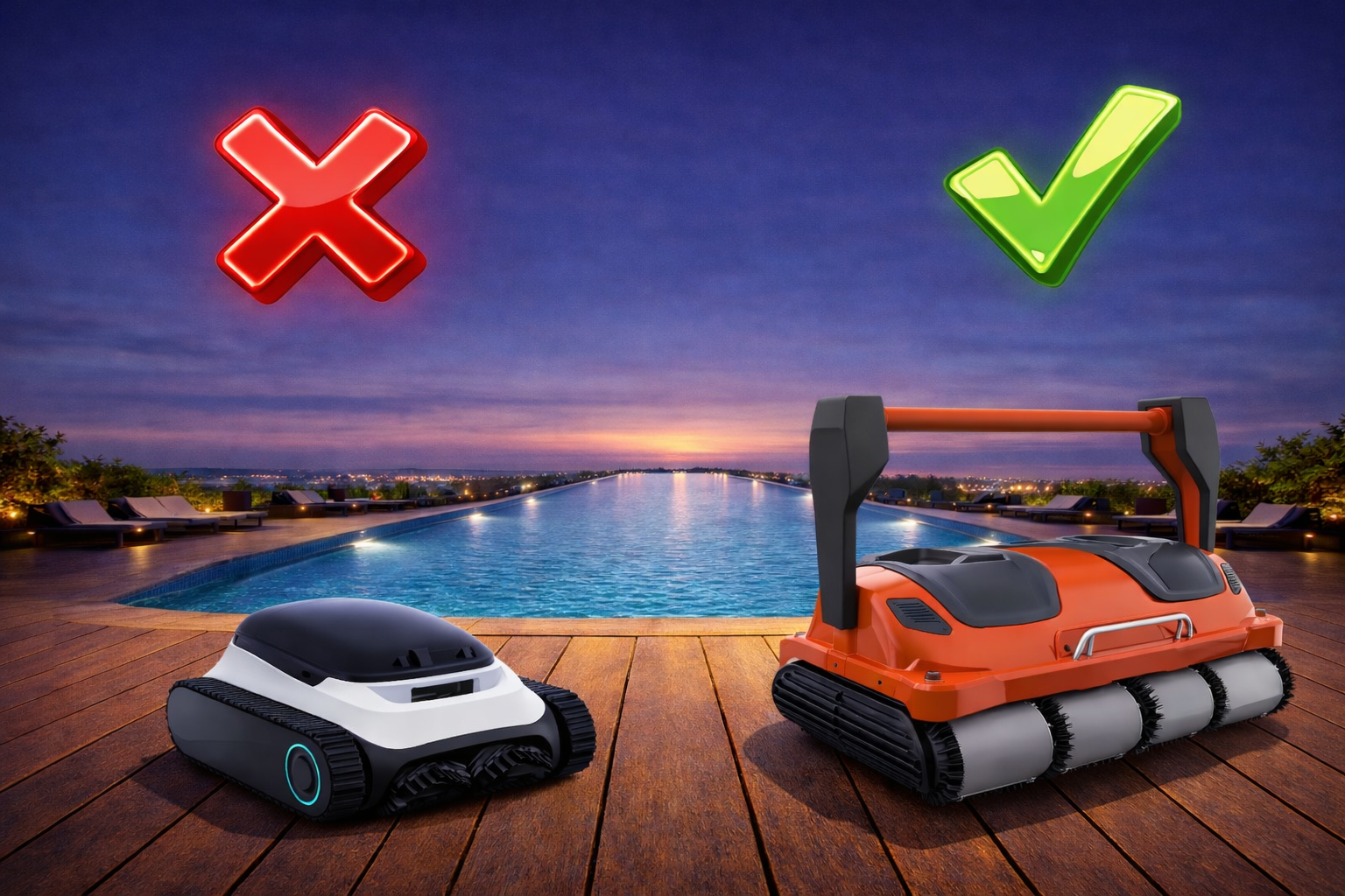 Bazénové robotické vysavače Aiper Scuba N1 a Zodiac ArcoMax u bazénu