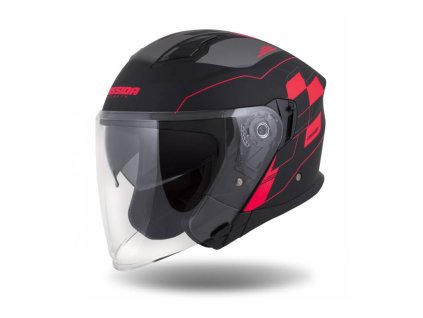 Přilba Jet Tech RoxoR, CASSIDA (černá matná/červená fluo/šedá)