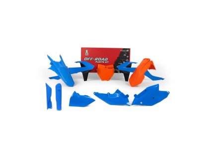 Sada plastů KTM (speciální edice Troy Lee Designs), RTECH (modro-oranžovo-černá, 7 dílů, vč. chráničů vidlic)