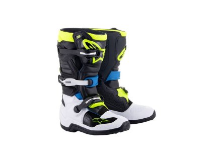 Boty TECH 7 S, ALPINESTARS, dětské (černá/bílá/žlutá fluo/modrá) 2025