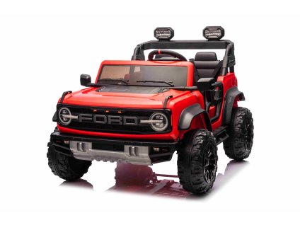 Elektrické autíčko Ford Bronco XL s pohonom zadných kolies, licencované (Dvojmiestne), červené, Lítiová batéria, Vysoký podvozok, Dve sedadlá, Odpružená zadná náprava, 2,4 GHz Diaľkový ovládač, MP3 prehrávač so vstupom USB, LED svetlá