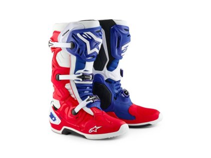 Boty TECH 10 limitovaná edice FORTITUDE, ALPINESTARS (bílá/modrá/červená) 2025 (Velikost 42)