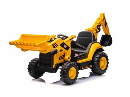 Licencovaný elektrický Báger Caterpillar so svahovacou aj výkopovou lyžicou, Jednomiestny, žltý, USB vstupom na MP3 Prehrávači, Zadným pohonom s 2 x 30W Motormi a Lítiovou batériou