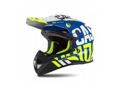 Přilba Cross Cup Sonic Junior, CASSIDA (modrá matná/bílá/žlutá fluo/černá/šedá) (Velikost S)