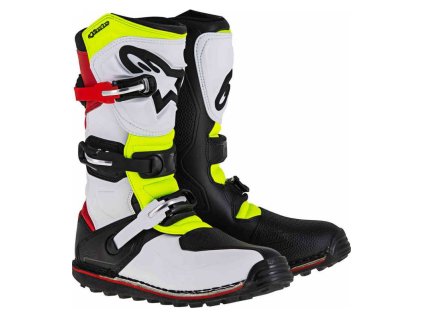 Boty TECH TRIAL, ALPINESTARS (bílá/červená/žlutá fluo/černá) 2025