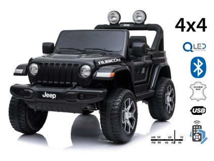 110730 elektricke auticko jeep wrangler jednomiestne cierne kozenkove sedadla radio s bluetooth prehravacom sd usb vstup pohon 4x4 12v10ah bateria eva kolesa odpruzena naprava 2 4 ghz dialkove ovladanie