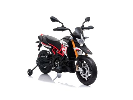 143916 elektricka motorka aprilia dorsoduro 900 licencovane 12v bateria eva makke kolesa 2 x 18w motor odpruzenie kovovy ram kovova vidlica pomocne kolieska cervene
