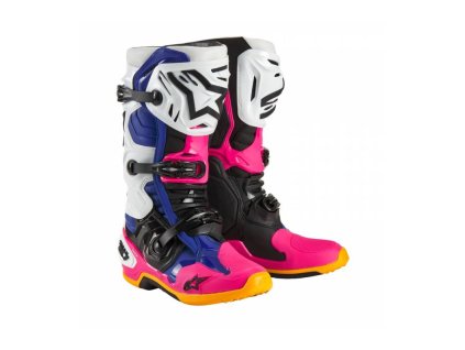 Boty TECH 10 limitovaná edice COAST, ALPINESTARS (bílá/tmavě modrá/růžová/žlutá fluo/oranžová/černá) 2024