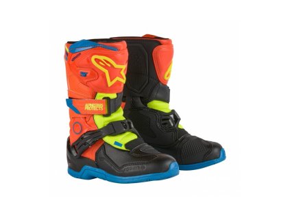 Boty TECH 3S KIDS, ALPINESTARS, dětské (oranžová fluo/modrá/žlutá fluo/černá) 2025