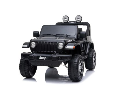 Elektrické autíčko JEEP Wrangler, Jednomiestne, čierne, Koženkové sedadlá, Rádio s Bluetooth prehrávačom, SD/USB vstup, Pohon 4x4, Lítiová batéria, EVA kolesá, Odpružená náprava, 2,4 GHz Dialkové Ovládanie