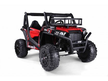 Elektrické autíčko UTV 24V, červené, dvojmiestné, 2 x 200 W Motor, Lítiová batéria, EVA kolesá, odpružené nápravy, ektrická brzda, čalúnené sedadlo, 2,4 GHz DO, Dvojmiestne, USB, SD karta