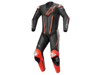 Jednodielna kombinéza FUSION, TECH-AIR kompatibilná, ALPINESTARS (čierna/červená fluo) 2023 (Veľkosť 48)