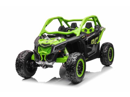 Elektrické autíčko Can-am Maverick 24V, zelený, dvojmiestne, odpružená zadná náprava, 2,4 Ghz diaľkové ovládanie, Prenosná lítiová batéria, 4 x 200W Motory, EVA kolesá, koženkové sedadlá, MP3 prehrávač so vstupom USB/SD, Licencované