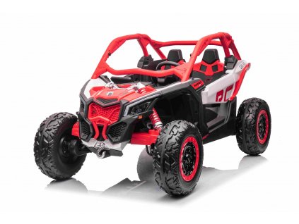 Elektrické autíčko Can-am Maverick 24V, červený, dvojmiestne, odpružená zadná náprava, 2,4 Ghz diaľkové ovládanie, Prenosná lítiová batéria, 4 x 200W Motory, EVA kolesá, koženkové sedadlá, MP3 prehrávač so vstupom USB/SD, Licencované