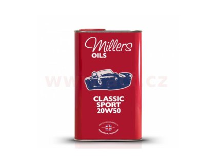 millers oils classic sport pistoneeze 20w50 motorovy polosynteticky olej v plechovem retro obalu 1 l