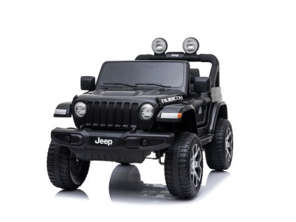 Zánovné elektrické autíčko JEEP Wrangler, Jednomiestne, čierne, Koženkové sedadlá, Rádio s Bluetooth prehrávačom, SD/USB vstup, Pohon 4x4, Lítiová batéria, EVA kolesá, Odpružená náprava, 2,4 GHz Dialkové Ovládanie