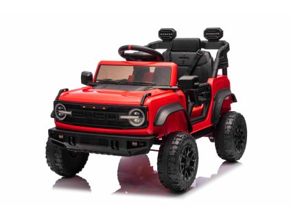 Elektrické autíčko Ford Bronco s pohonom zadných kolies s licenciou (Jednomiestne), červené, Lítiová batéria, Vysoký podvozok, široké sedadlo, Odpružená zadná náprava, 2,4 GHz Diaľkový ovládač, MP3 prehrávač so vstupom USB, LED svetlá