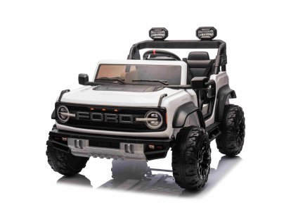 Elektrické autíčko Ford Bronco XL s pohonom zadných kolies, licencované (Dvojmiestne), biele, Lítiová batéria, Vysoký podvozok, Dve sedadlá, Odpružená zadná náprava, 2,4 GHz Diaľkový ovládač, MP3 prehrávač so vstupom USB, LED svetlá
