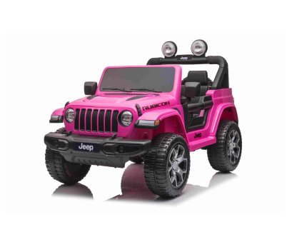 Elektrické autíčko JEEP Wrangler, Jednomiestne, Ružové, Koženkové sedadlá, Rádio s Bluetooth prehrávačom, SD/USB vstup, Pohon 4x4, Lítiová batéria, EVA kolesá, Odpružená náprava, 2,4 GHz Dialkové Ovládanie
