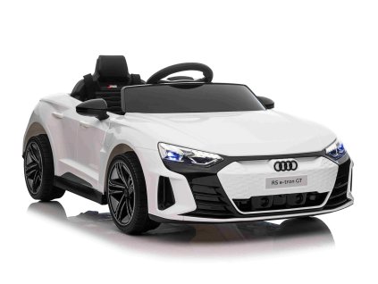Elektrické autíčko Audi RS E-tron GT 12V, biele, široké jednomiestne sedadlo, 2,4 GHz diaľkové ovládanie, USB / AUX Vstup, Bluetooth, Odpruženie, Lítiová batéria, LED svetlá, 2 X 25W Motor, ORIGINÁL licencia