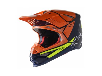 Prilba SUPERTECH S-M8 FACTORY, ALPINESTARS (tmavá modrá/oranžová/žltá fluo lesklá) 2023 (Veľkosť 2XL (obvod 63 - 64 cm))