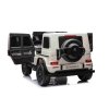 Elektrické autíčko Mercedes-Benz G63 AMG 4x4² Dvojmiestne 12V, biele, MP3 Prehrávač s USB/AUX vstupom, Pohon 4x4, Batéria 12V14Ah, EVA kolesá s odpružením, Koženkové sedadlá, Diaľkový ovládač, Licencované