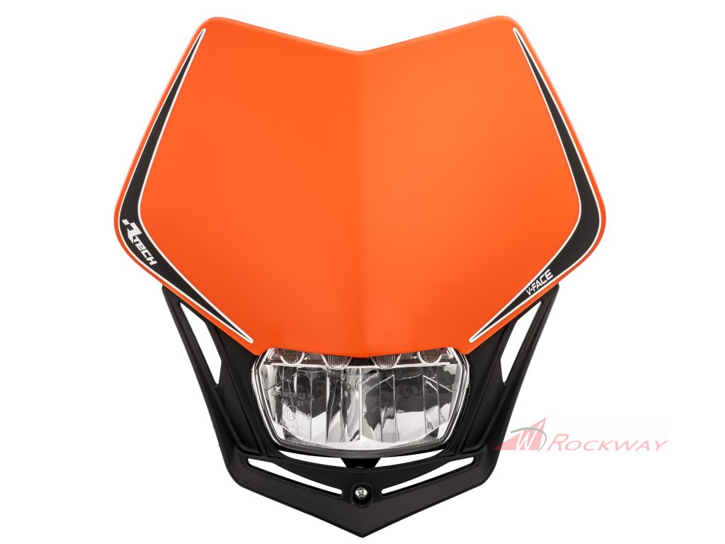 UNI přední maska včetně světla V-Face FULL LED, RTECH (oranžová/černá)