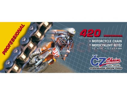Řetěz 420MX, ČZ - ČR (barva zlatá, 118 článků vč. rozpojovací spojky CLIP)