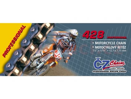 Řetěz 428MX, ČZ - ČR (barva zlatá, 134 článků vč. rozpojovací spojky CLIP)