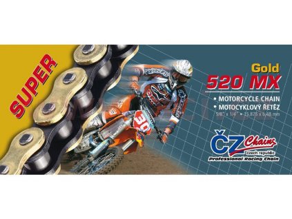 Řetěz 520MX, ČZ - ČR (barva zlatá, 120 článků vč. rozpojovací spojky CLIP)