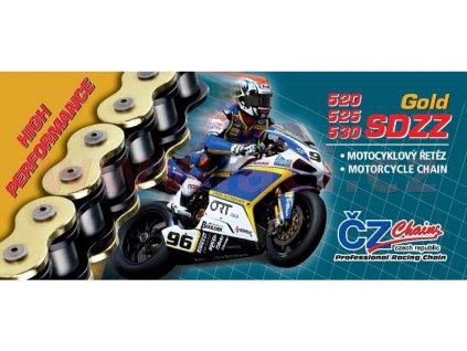 Řetěz 525SDZZ, ČZ (barva zlatá, 124 článků vč. nýtovací spojky RIVET)