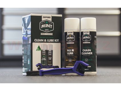 MINT MOTO sada čističe a maziva na řetězy vč. kartáče (2x sprej o objemu 250 ml)